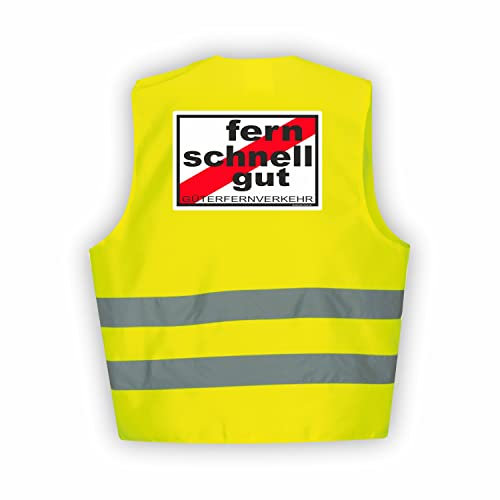 Fassbender-Druck WARNWESTEN - Sicherheitsweste GELB Warnweste nach EN ISO 20471 zertifiziert - Warn Weste FERNSCHNELLGUT - Unisex mit hochwertigem Reflektorstreifen (GELB I XL/XXL I 5er Set)
