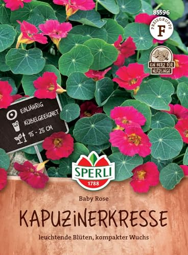 Sperli Kapuzinerkressesamen Baby Rose 85596 • Einjährig • Wuchshöhe 15-25 cm • Leuchtend pinke Blüten • Essbar • Ideal für Topfkultur • Lockt Nützlinge an • Kapuzinerkresse Samen