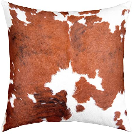 Kuh Druck Kissenbezug 50x50cm Set Von 1, Braun Weiß Kuhfell, Bauernhof Tierhaar für Kinder Teenager Erwachsene Milch Western Cowboy Rustikale Home Room Decor