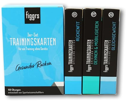 figgrs® 3er-Set Gesunder Rücken OHNE Gerät - 3 Kartensets a 57 Trainingskarten mit 150 Fitnessübungen für einen starken & gesunden Rücken