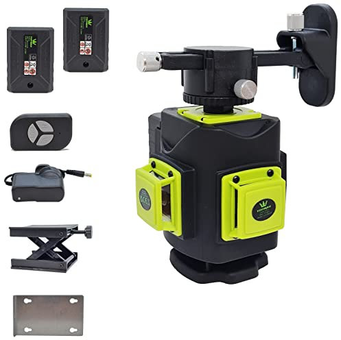 TOPWAY 3D Laser Level 12 Lines, 3 X 360 Degree Green Cross Line Self-Leveling Tiling Floor Laser Tool Fine Tuning, for Indoor and Outdoor, 2 X Batteries Included 311521