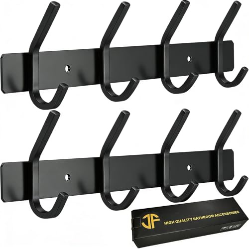 JOLY FANG Porte Manteau Mural, Patères Porte Manteaux en Acier Inoxydable Crochet Mural pour Chambre Salle de Bain Cuisine (Noir, 4-Crochet 2pcs)