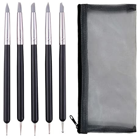 5-teiliges Modellierwerkzeug-Set mit 1 Netz-Federmäppchen, doppelseitiges Silikon-Ton-Modellierwerkzeug, Silikon-Faltenstift für Töpferei, Skulptur, Handwerk
