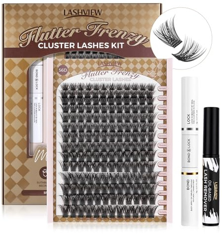 LASHVIEW 56D DIY Eyelash Extension Kit, Cluster Eyelash Extensions with Lash Bond and Seal, Cluster Lash Glue Remover, Lash Applicator for DIY Eyelashes Extensions