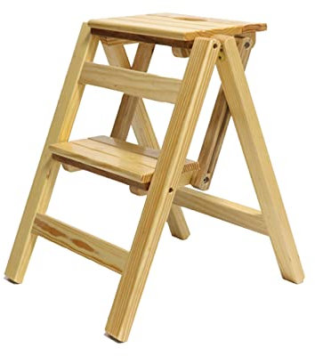 Holz-Arbeitsplattenhocker – 2-stufiger Hocker für Küche, Badezimmer, WC, tragbar, zusammenklappbar, Tritthocker, platzsparend, Haushaltsleiter