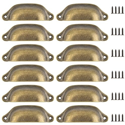 MOROBOR Lot de 12 poignées de tiroir en forme de coquillage antique - Style vintage - Pour armoires de cuisine - Penderie - Bronze