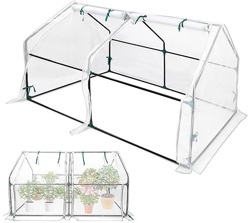 SUBTLETY 180x90x90cm Gartengewächshäuser Insektenschutz Gewächshaus Set aus Glasfaser Treibhaus mit 2 Rollladen Klimakontrolle Anzuchthaus Platzsparend Tomatenhaus für Garten Balkon (Weiß)
