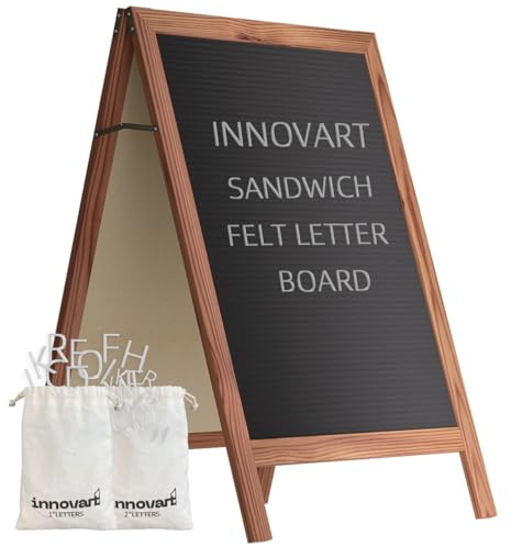 INNOVART A-Frame Sidewalk Sign 36”x20”, Sandwich Felt Letter Board w/Changeable Letters, Double-Sided Felt Letter Board, Free Standing Letter Board Easel for Restaurant, Business, Wedding, Dark Brown