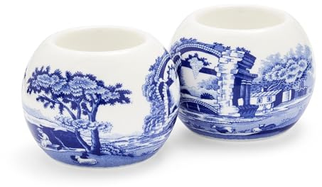 Spode Blaue italienische Teelichthalter, 2 Stück