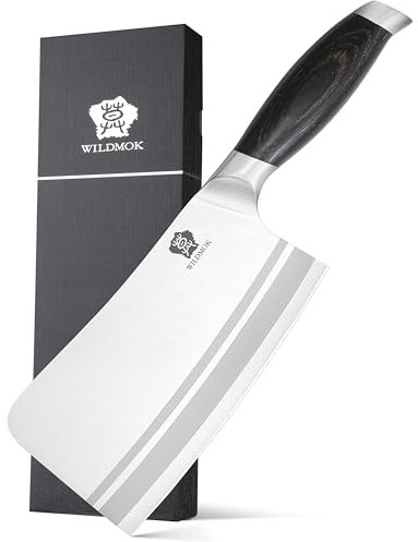 WILDMOK Couteau de couperet à viande, hachoir à os robuste de 17,9 cm, couteau de boucher en acier inoxydable allemand avec poignée pakkawood noire, chinois pour cuisine