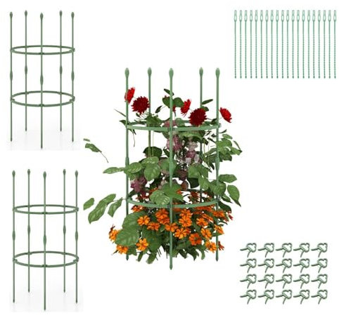 GiantexUK 2/3 Pack Garden Plant Supports, Adjustable Tomato Cage Stake Support Trellis, Outdoor DIY Vertical Metal Obelisk Frame Stand for Climbing Plants Sweet Pea Roses Vegetables (3 Pack, 102cm)