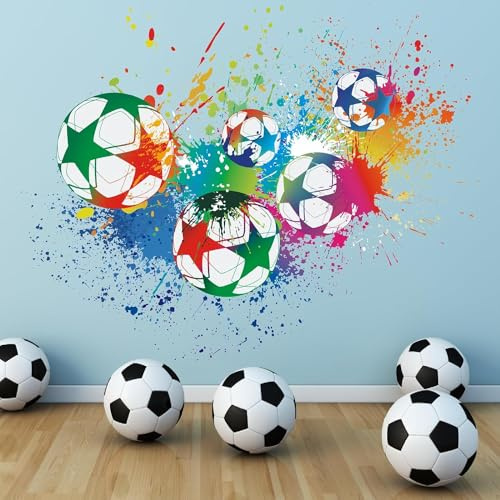 TOARTI Bunter Fußball Wandaufkleber Wandsticker Kinderzimmer Football Wandtattoo Aufkleber für Jungen Mädchenzimmer Deko für Babyzimmer Baby Jungenzimmer