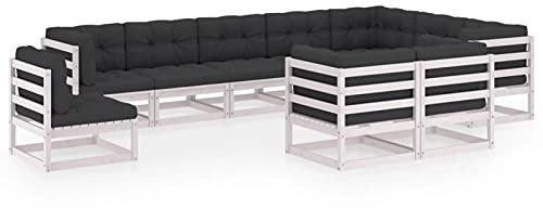Rantry 10-TLG. Gartenlounge Set Sitzgruppe Gartensofa Set Gartenmöbel Sitzgarnitur Gartenlounge Balkonmöbel Loungemöbel Gartengarnitur Möbel mit Kissen Weiß Kiefer Massivholz