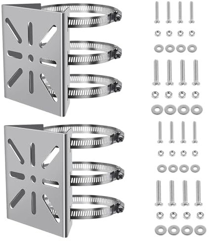 Luckwaii Surveillance Camera Bracket Ring Camera Mount 2Pcs Universal Vertical Pole Mount For Security Camera with 6 Adjustable Loop Pipe Clamps for CCTV Cameras Solar Panels