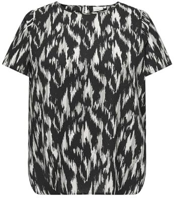 ONLY Carmakoma Carvica Life SS Top Wvn Noos, Black/AOP:581 Black Scarlett, 48 Donna