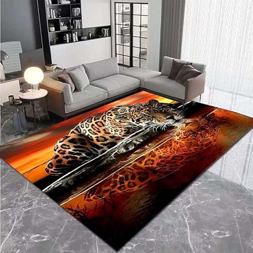 Generisch Teppiche Wohnzimmer 3D Tier Löwe Tiger Leopard Teppich Kinder Jungen Teenager Teppich Schlafzimmer Dekoration Wohnzimmer Modern Weich Kinderteppiche Waschbarer (orange,70x120cm)