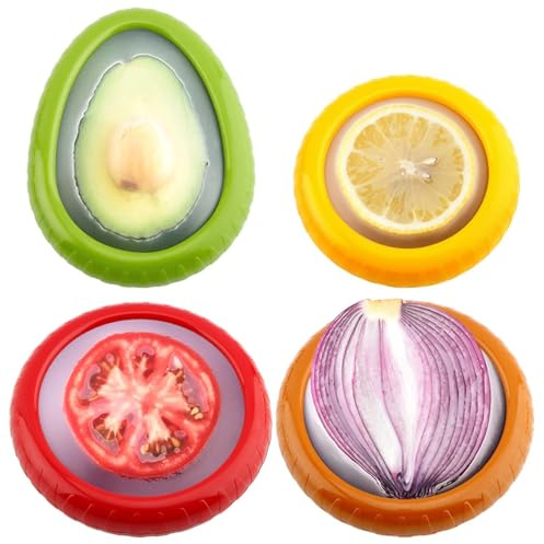 T-Raputa Avocado Saver and Tomato Holder - Set of 4 Reusable Storage Containers for Fridge - Ideal for Garlic, Onions, Lemons, and Potatoes