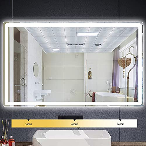 BomDog Spiegel Für Das Badezimmer, Led-Badezimmerspiegel,Anti-Beschlag,Dimmbar,Touch,3Lichtfarben3000-6000K,Kaltweiß/One Color/80X130Cm