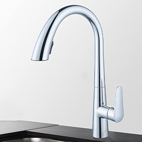 Küchenarmatur mit herunterziehbarer Brause, Küchenarmaturen um 360 Grad drehbar, Einhebelmischer, Einzelloch, 2 Ausläufe, herausziehbarer Küchenspülen-Wasserhahn, gemischter Warm- und Kaltwasserhahn,