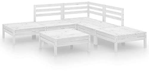 WEMYUFURN 6-TLG. Garten-Lounge-Set Massivholz Kiefer Weiß, Outdoor-Sitzgruppe, Terrassen-Lounge-Set, Garten-Couchgarnitur - Wetterbeständig, Komfortabel - für Terrasse, Garten und Balkon