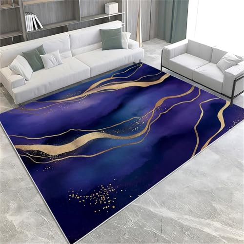 Superweicher Teppich kinderzimmer 180x240cm Goldene Linien Blau-Violett Aquarellmalerei Antirutsch Teppich Schlafzimmer-Rechteckteppich, Lila Wohnzimmer-Teppich Balkon-Bodenmatte kinderteppich
