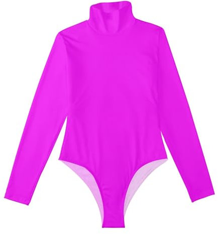 ODAWA Body da donna Pansy Donna Manica Lunga Dolcevita Elastico Dolcevita Body Suit, Magenta Fucsia, Large