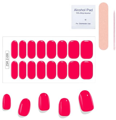 NJCXOLA Nails starter set, uv gel strips, 16 Pcs Gel Nagellack Aufkleber, Erforderlich Cured Gel Nail Strips mit Nagelfeile und Stick für Frauen Mädchen Nageldekoration