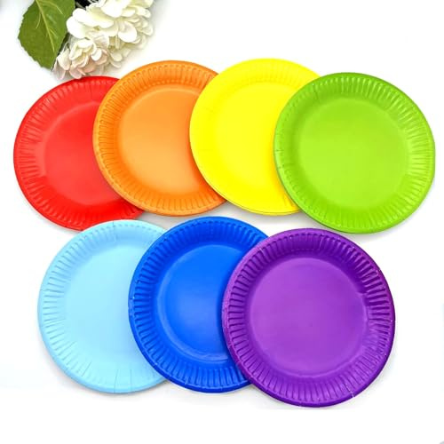 JZK Lot de 35 assiettes rondes en carton colorées de 18 cm pour fête d'anniversaire d'enfants, desserts, collations, pique-nique, barbecue