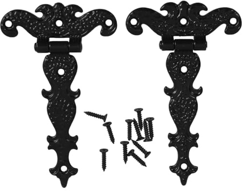 Mikikit Retro Door Hinges 4.45 Inch Heavy Duty Cabinet Hinges with Detachable Design for Furniture Doors Vintage Black Antique Strap Hinges