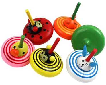 VICASKY 6stücke Bunte Holz Tiere Kreisel Kreatives Lustiges Spielzeug Für Fördert Kreativität Hand-Augen-koordination Sicher Langlebig Zufällige Designs