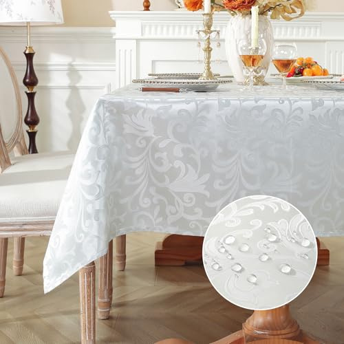meioro Tovaglia Antimacchia, Tovaglie Rettangolare In Tessuto Poliestere Impermeabile, Grande Copritavolo da Cucina Lavabile con Motivi Floreali per la Decorazione di Feste (Grigio, 120x160cm)