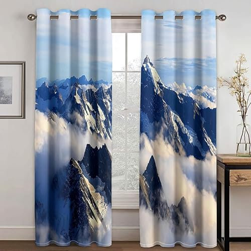 Rptidmv Vorhänge mit Ösen 2er Set Schneeberg Modern Blickdichte Vorhang Thermovorhang Kälteschutz Verdunklungsvorhänge für Wohnzimmer Schlafzimmer Kinderzimmer 140 x 175 cm (BxH)