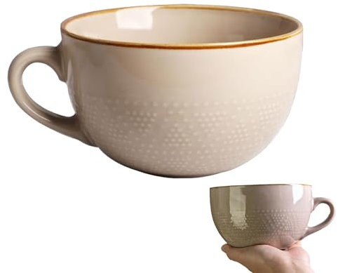 Grande tasse à soupe en céramique - 700 ml - Avec anse - Pour micro-ondes et micro-ondes - Bol à soupe en porcelaine - Pour céréales, jus (kaki)
