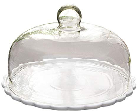 Tapa grande de vidrio para tartas, protector de alimentos, con pantalla de salpicaduras, recipiente para tartas y soporte, bandeja de cúpula transparente, cubierta para plato de postre, cerámica