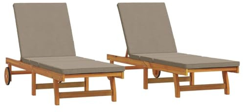 vidaXL Sonnenliege 2-Person 2 pcs Braun Massivholz Akazie, Verstellbare Sonnendecke, stylischer Gartenstuhl mit Rückenlehne, haltbares Entspannungs-Bett