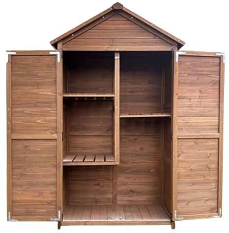 Gartenhaus aus Holz für den Außenbereich, mit abschließbarer Tür und Griff, kompakter Werkzeugschrank für extra große Werkzeugaufbewahrung für den Außenbereich, Hellbraun, mit Boden im Lieferumfang