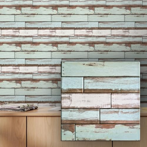 COMSTICKC 3D Wandpaneele Selbstklebend Holzoptik, 10 Stück 30x30 cm | 3D Wandverkleidung Selbstklebend Holzoptik Tapete 3D PVC Wandaufkleber für Innenwanddekoration,Retro Grün