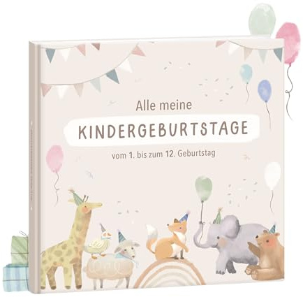 Mintkind Fotoalbum Kinder Beige – Erinnerungsbuch Kindergeburtstag mit Ausfüllseiten – Erinnerungsalbum 1 bis 12 Jahre – Geschenk zur Geburt für Jungen & Mädchen