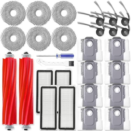 Kit d'accessoires de rechange compatible avec Roborock QV 35A / QR 798, pièces de robot aspirateur 2 brosses principales, 6 brosses latérales, 4 filtres HEPA, 4 chiffons, 8 sacs à poussière