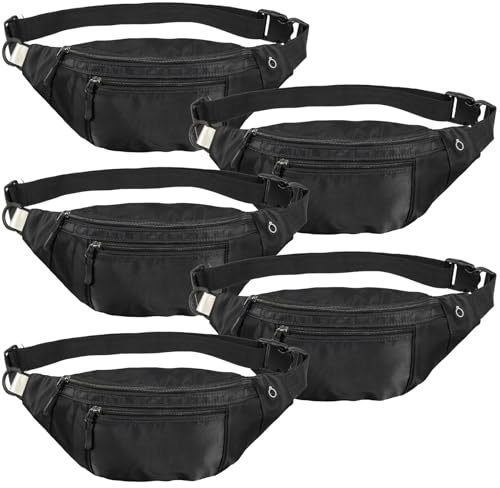 5 Stück Bauchtasche,Gürteltasche aus Oxford-Stoff für Damen und Herren,Große Hüfttasche mit Diebstahlschutzfach,Kopfhöreröffnung,für Outdoor Laufen Reise Wandern Radfahren Camping Klettern