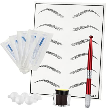 VALICLUD Augenbrauen Microblading Markierungsstift mit Übungsfolie Pigmenttinte Einwegnadeln für Eyeliner Augenbrauenstyling und Tätowierungstechniken
