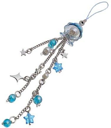 Tuxihapp Cute Jellyfish Keychain Car Rearview Mirror Hanging Decoration – Kawaii Aesthetic Beaded Strap with Star Ornament, Cell Phone Pendant Car Rear View Mirror Charm for Women Girls (Blue)