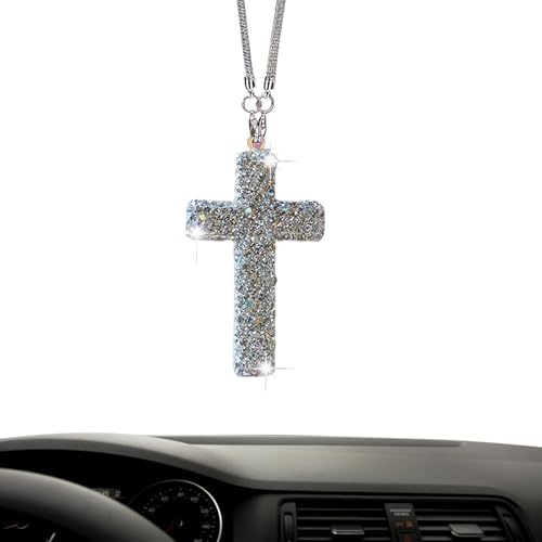 Rückspiegel Anhänger | Glitzernder Auto Rückspiegel Anhänger Zum Aufhängen | Christliches Ornament Innenraum Deko Hängedeko für Auto Zuhause Wohnzimmer