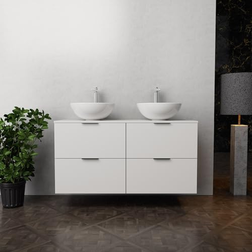 INDA - Mobile Bagno L.120 con Doppio lavabo in appoggio/Bianco Opaco 4 cassetti - Topazio