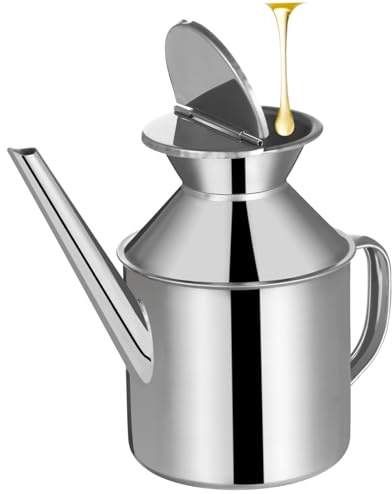 TOYANDONA Oliera in Acciaio Inox 200ml Beccuccio lungo Coperchio | Aceto, Struttura Solida, Stile Contemporaneo, Finitura Argento, Uso Versatile in Cucina Ogni Giorno