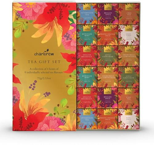 Charbrew Rustic Flowers 36 Box Assortment Tea Gift Set - 36 Mesh Teabags 8 Tea Blends Including Classic & Herbal/Fruit