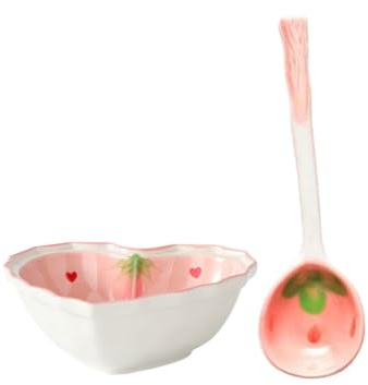 TOYANDONA Ciotola in Ceramica con Cucchiaio Scodelle da Cucina e Dessert con Design Fragola Liscio e Facile da Pulire per Casa Ristorante e Hotel