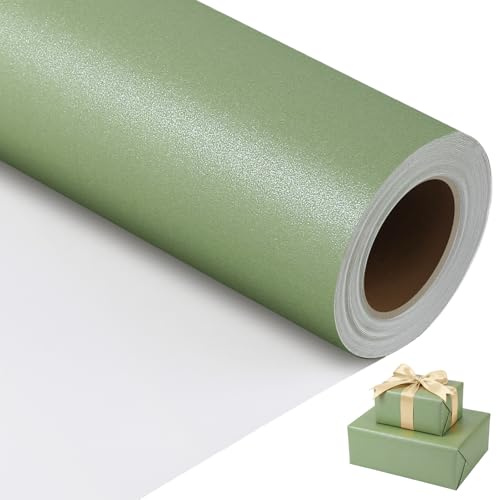 woric 43 cm x 12 m di carta da regalo verde salvia, rotolo di carta da regalo tinta unita perlescente, per Pasqua, battesimo, comunione, cresima, matrimonio, compleanno