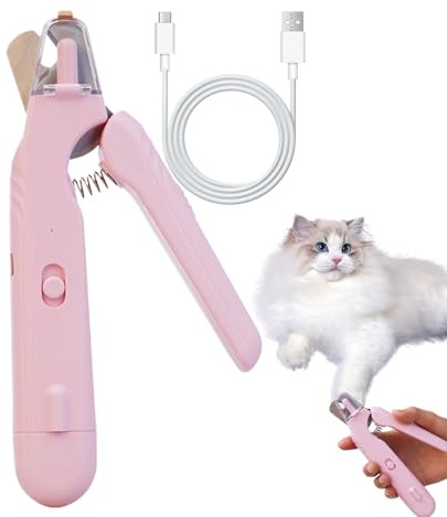 Pomurom Hunde Nagelknipser | Wiederaufladbarer Katzen Krallenschneider Mit LED Licht,Schneider und Schleifer für Pfoten- und Welpenpflege | Finger
