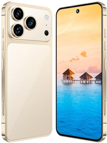 COTSRGT Smartphone Débloqué I17 Pro Max, Android 15.0, Écran Haute Définition 7,3 Pouces, Batterie 8 000 MAh, 16 Go RAM, 1 to ROM, Double SIM, Double Veille, sans Carte SIM,Gold-7.3 inch